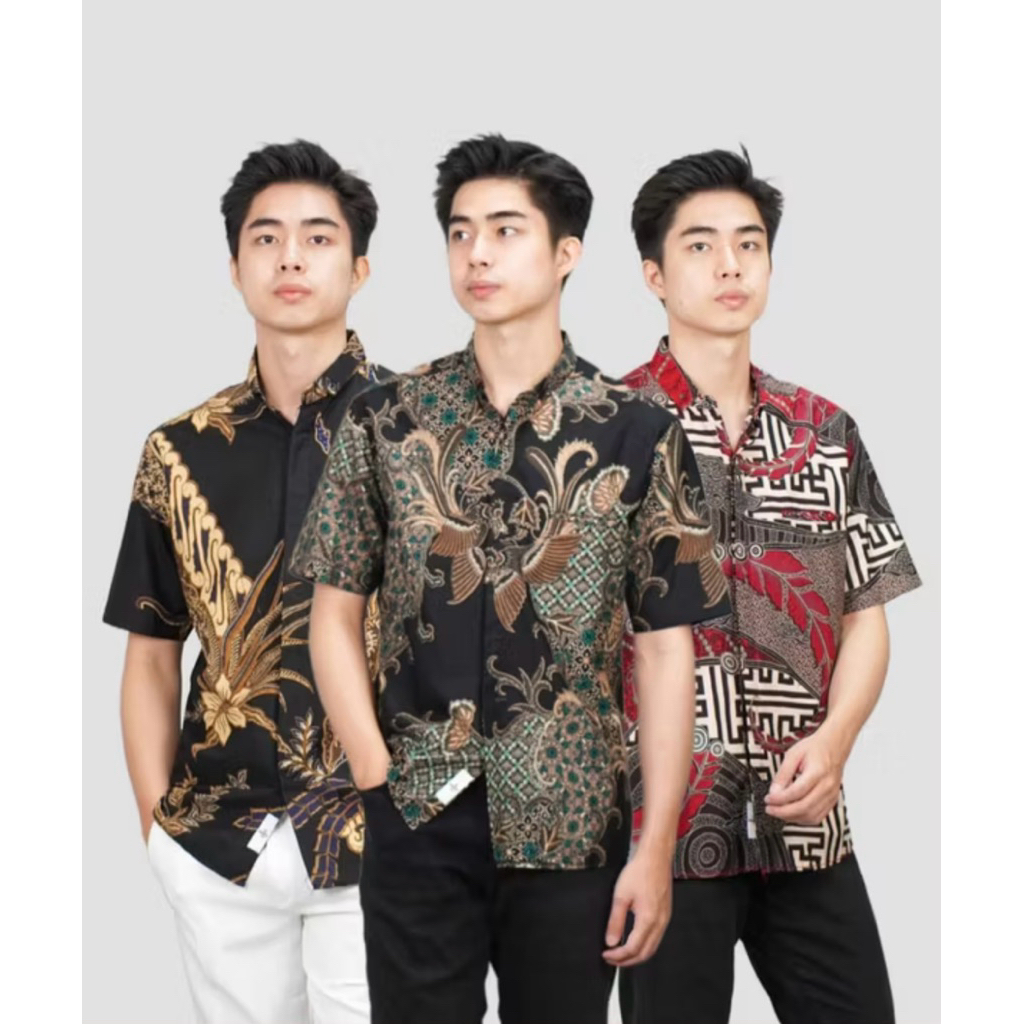 Urbanock Kemeja Batik Pria Slim Fit Lengan Pendek | Motif Modern Ares, Bima, Ganesha