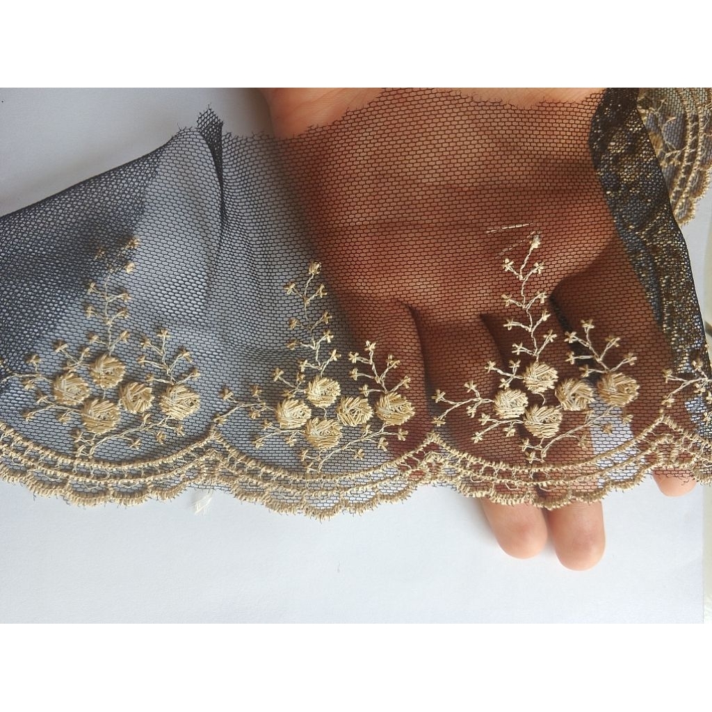 renda Nilon / renda hitam Milo 10 cm / giper