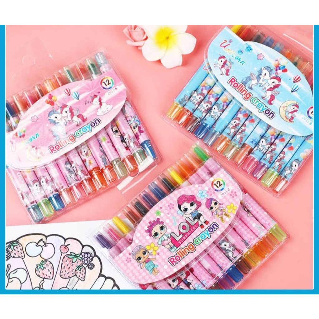 

Crayon Putar 12 Warna Rolling Crayon Oil Pastel Set 12pcs/ Peralatan Menggambar Dan Mewarnai / Tas