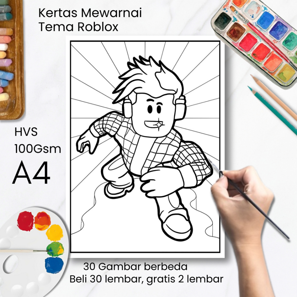 

30 Lembar Kertas Gambar Mewarnai Anak Tema Roblox A4 - Media Belajar Kreatif Anak TK PAUD SD