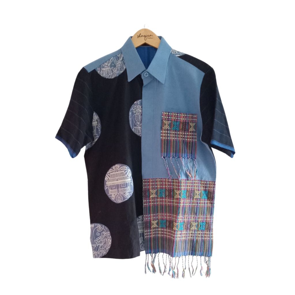 Kemeja Batik Pria Lengan Pendek - Tenun Baduy x Batik Betawi