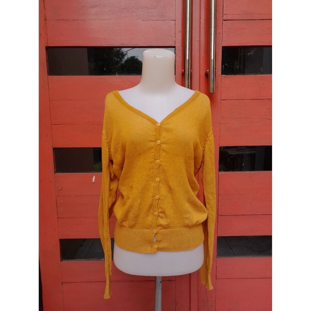 Cardigan Jumbo, Cardigan Rajut Mustard
