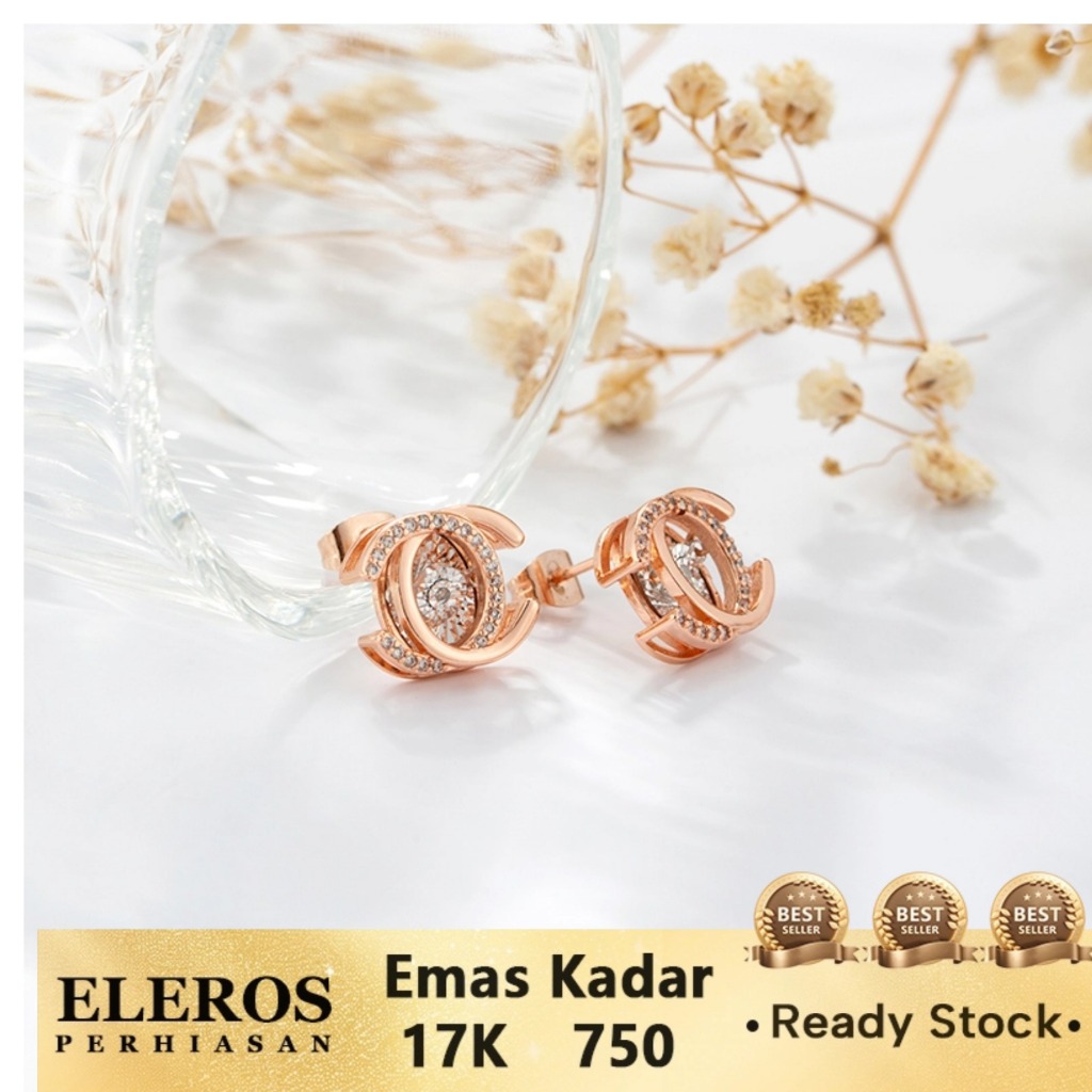 Anting Emas Berlian Set Berlian C Ganda Eropa dan Amerika 17k