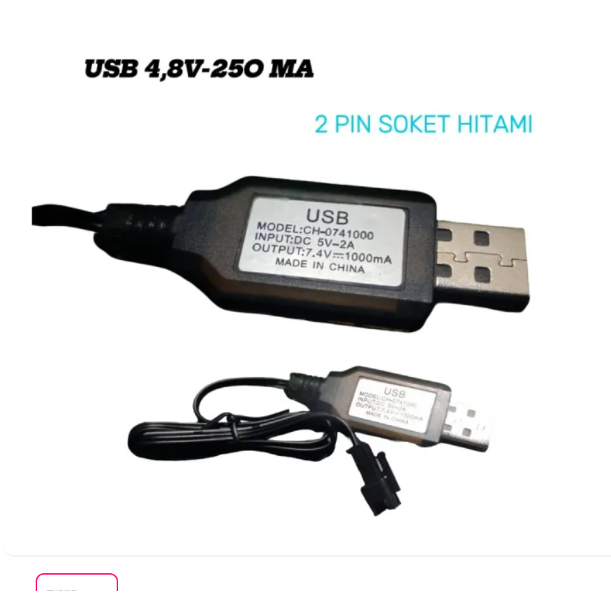 USB CARGER BATERAI MOBILAN RC TYPE 4,8V-250 MA SOKET HITAM 2 PIN / Charger Mobil Remote Control