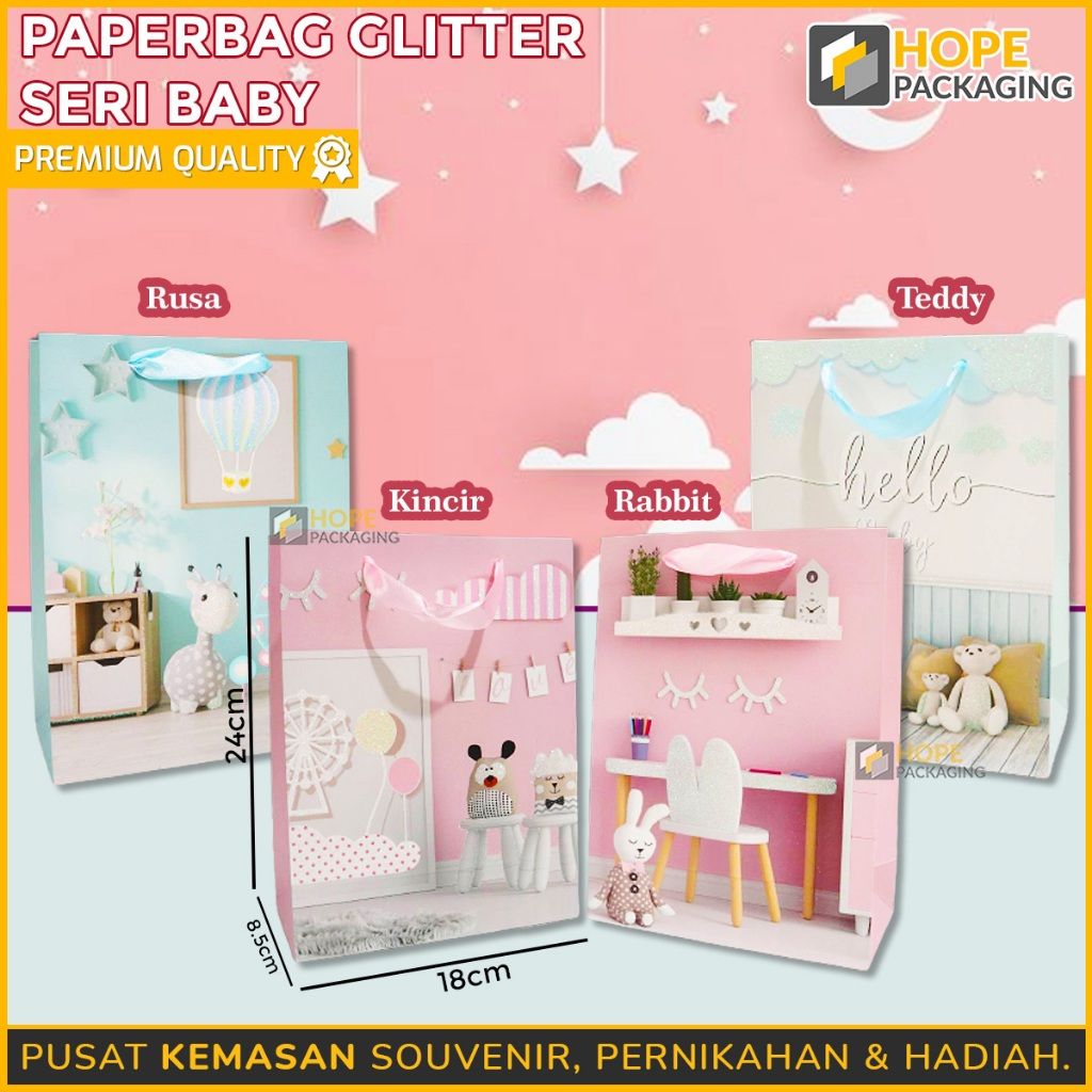 

Paperbag Glitter Motif Lucu Premium/ Paperbag Kado Baby/ Souvenir Hadiah Anak/ Tas Ultah