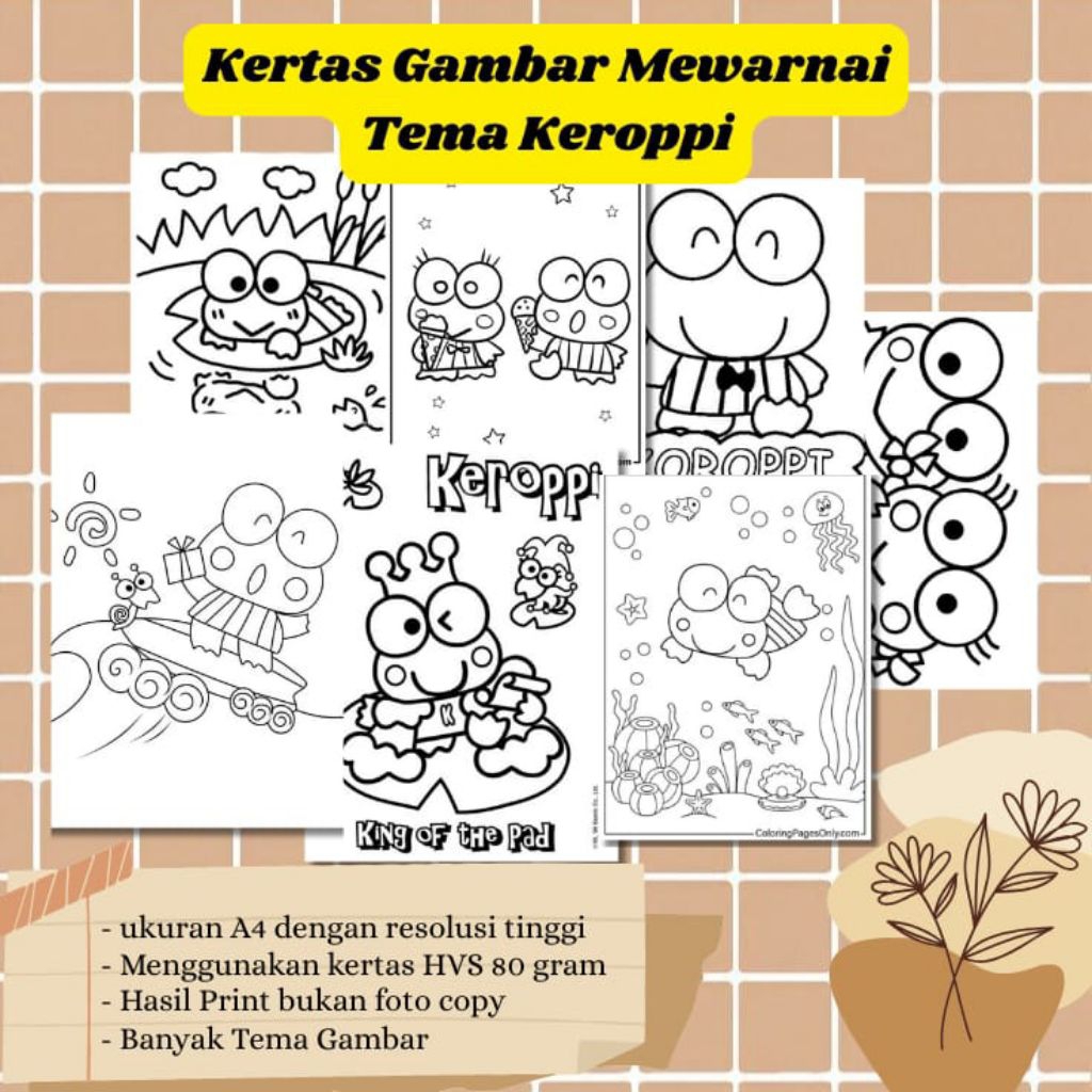 

20 LEMBAR KERTAS MEWARNAI ANAK TEMA KEROPPI (READY LANGSUNG KIRIM)