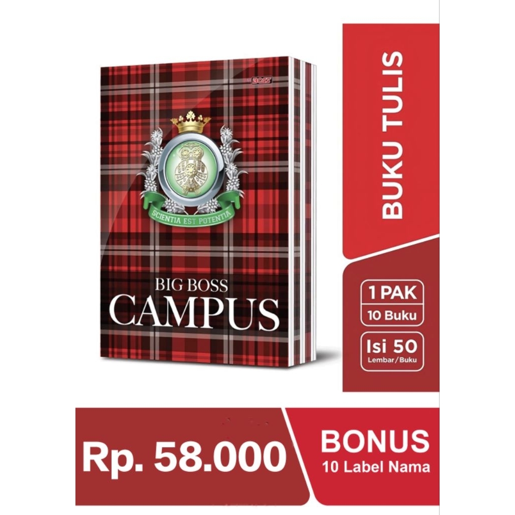 

Buku Campus (Big boss) isi 58lembar. BONUS LABEL NAMA