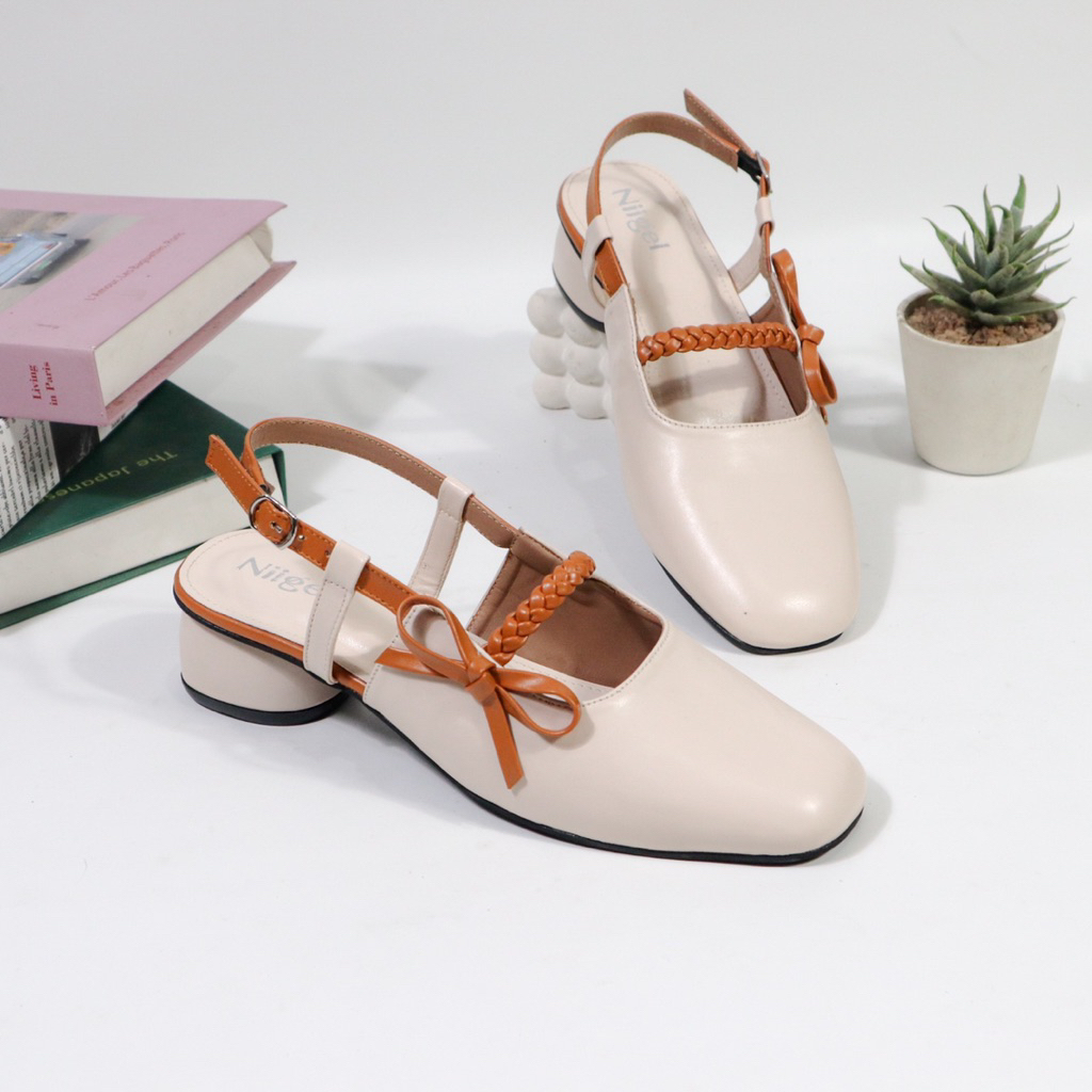Niigel Citra Sandal Mules Wanita Hak 3cm Sendal Heels Wanita Tumit Tahu