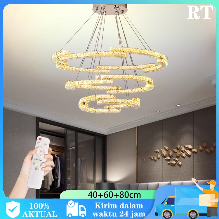 Lampu Kristal Mewah Lampu Ruang Tamu LED Lampu Hias Gantung 3 Warna Lampu Meja Makan Lampu Ruang Tam