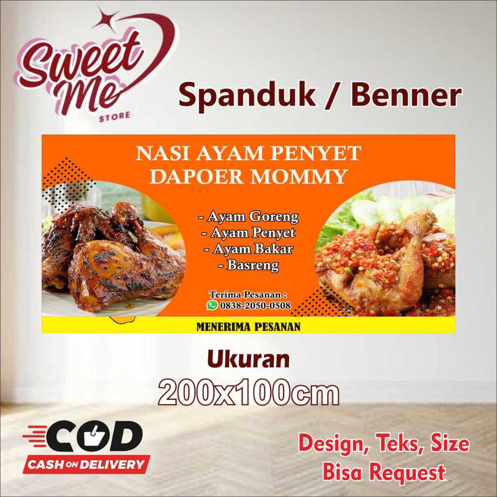 spanduk benner ukuran 200x100 cm ayam penyet custom desain