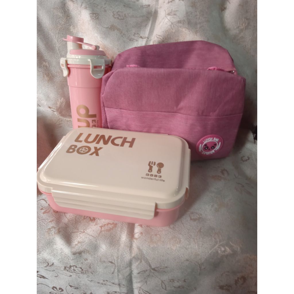 Famerlu3 - Lunch Box Kotak Bekal Sekolah Set Botol Kotak Makan dan Tas Bekal