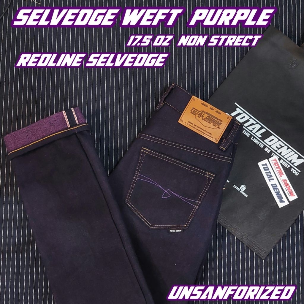 total denim - selvedge weft purple 18 oz redline celana denim unsanforized