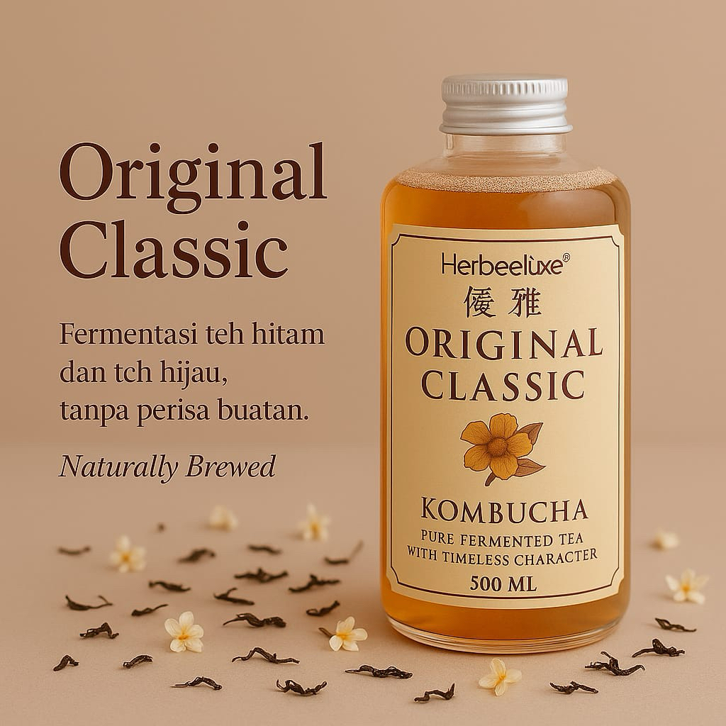 

[HerbeeLuxe Kombucha Original Classic] – Minuman Fermentasi Teh Premium | Rasa Asli, Segar & Berkarakter – 500ml