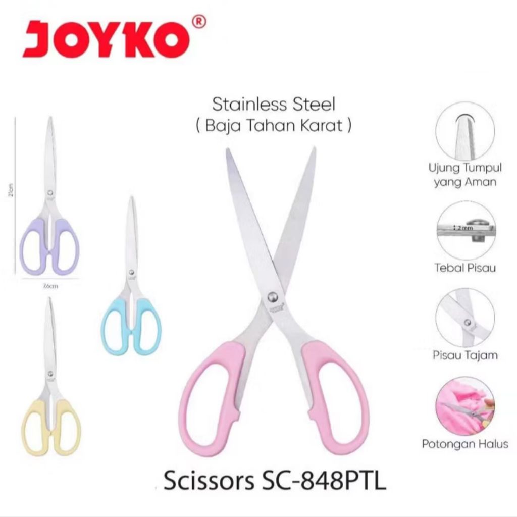 

Joyko Gunting Stainless Steel SC848PTL Warna Pastel / Gunting Stainless Steel Anti Karat