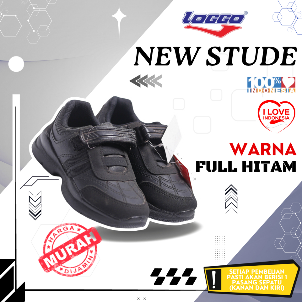 Loggo New Stude Sepatu Sekolah Anak Laki - Laki & Perempuan Original Full Hitam