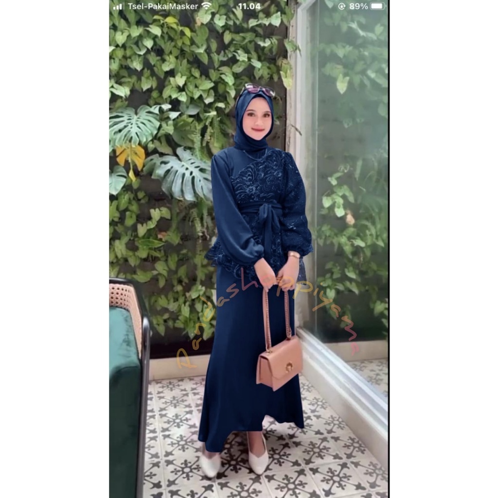 SAUKIA GAMIS MUSLIM BROKAT MIX PAYET MUTIARA MAXI DRESS PESTA MUSLIM KEKINIAN BROKAT RENDA