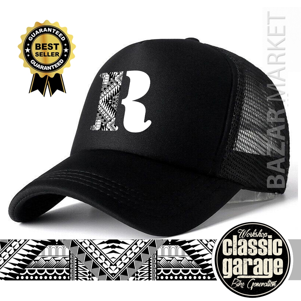 Milenial Topi Online Inisial Huruf Abjad Motif Jaring Batik A-Z Warna Hitam Topi Pria Wanita Dewasa 