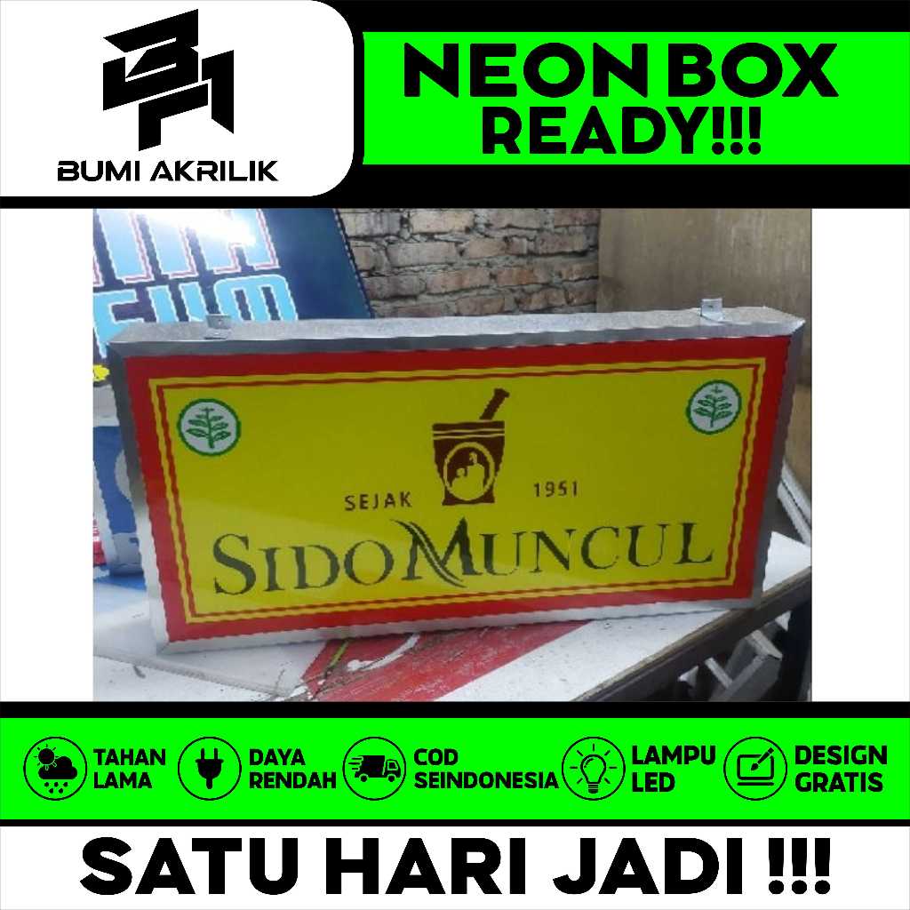 Lyra_Onlineshop25 Neon Box Sidomuncul Akrilik 2 Sisi Led Waterproof