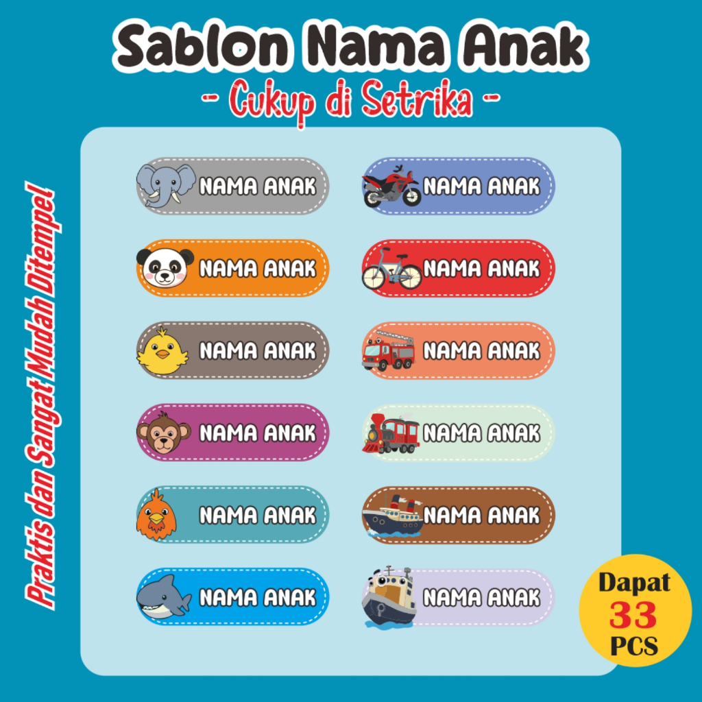 

Stiker Kain Custom 55 PCS Stiker Label Nama Kain Baju Anak Sablon Setrika sticker aesthetic custom