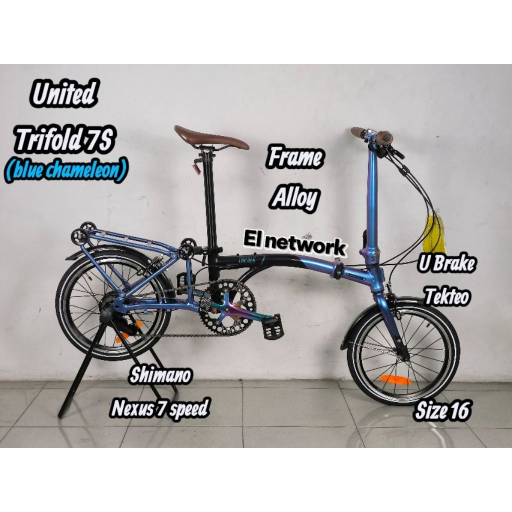 promo sepeda lipat united trifold 7s 16 inch 7 speed blue chameleon