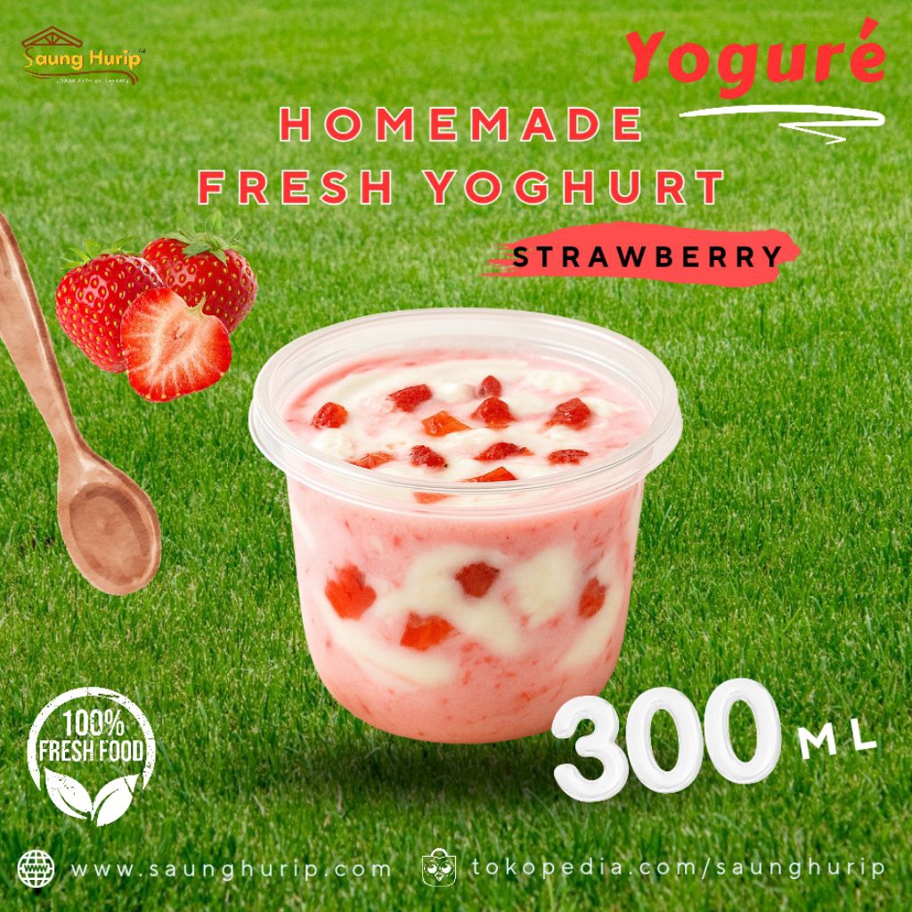 

Yoguré Greek Yogurt Fresh Homemade Yoghurt Strawberry 100% Makanan Sehat dan Segar