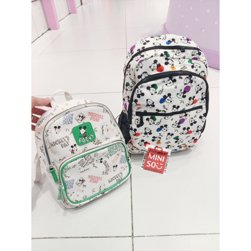 MINISO 🆕 Tas Ransel / Backpack DISNEY MICKEY MOUSE Collection (Kulit Mini / PVC)
