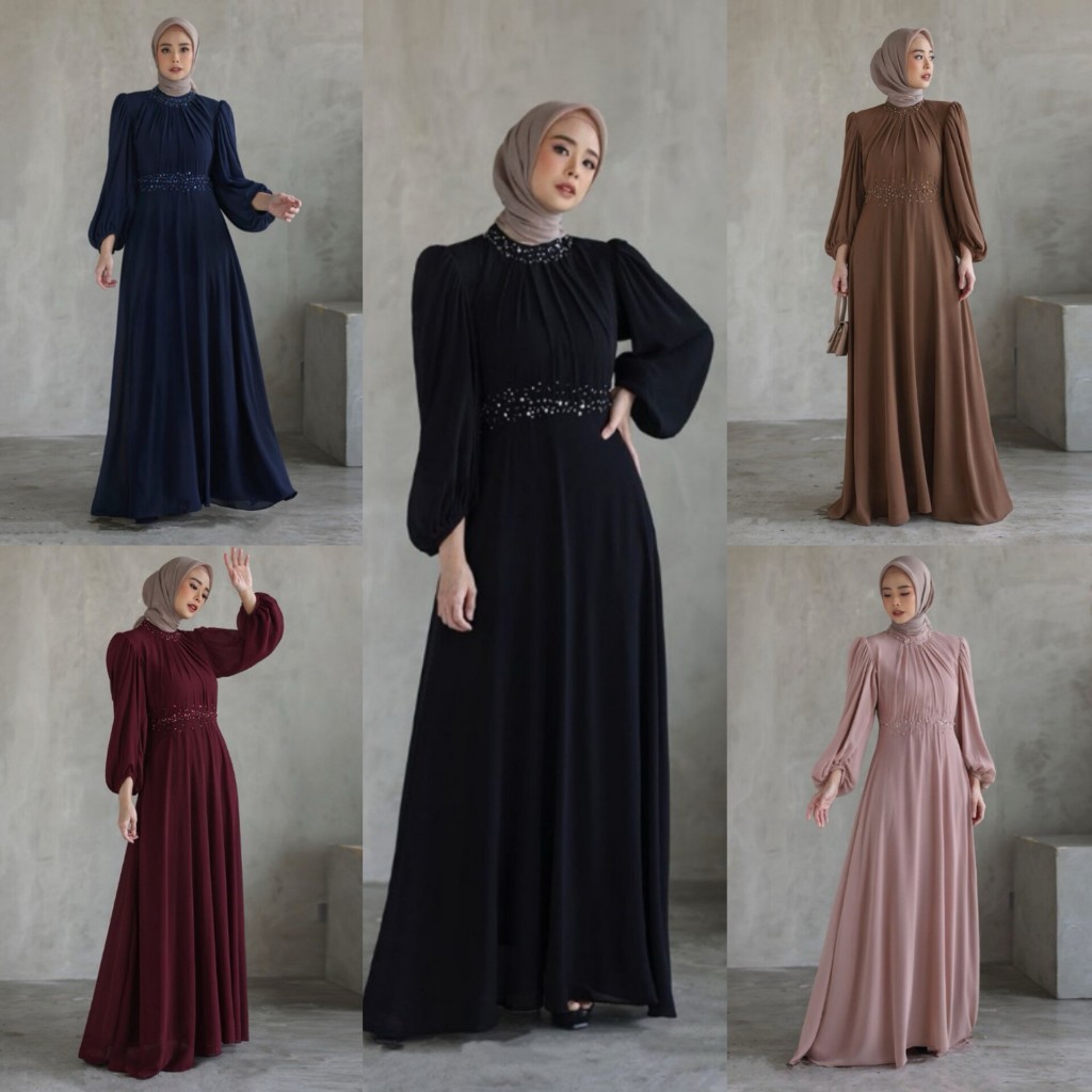 YASMIN DRESS GAMIS CERUTI BABYDOLL APLIKASI MUTIARA TANGAN BALON FULL FURRING GAMIS KONDANGAN BABYDO