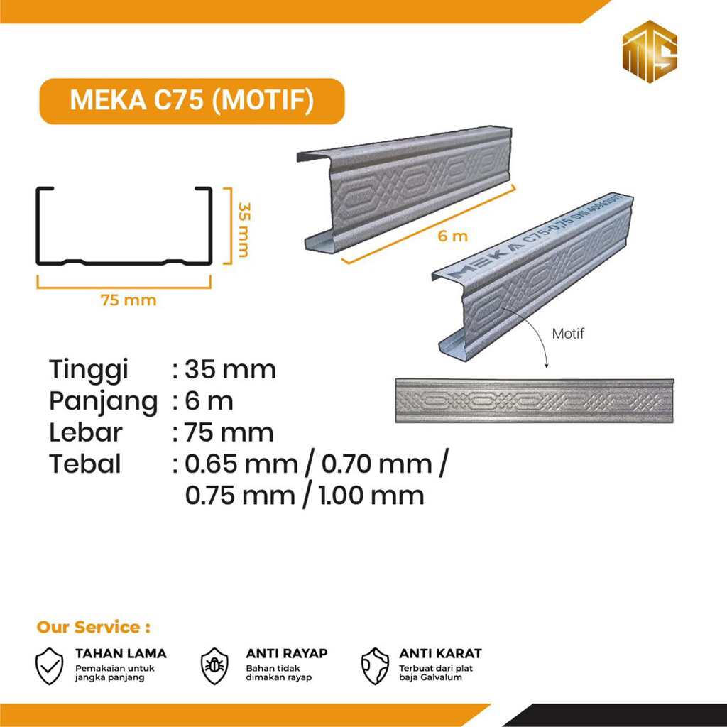 [BAJA RINGAN C75 MEKA] Baja Ringan Kanal C75/ Baja Ringan Medan/ Baja Ringan Kanal C/ Kanal C/ Baja 