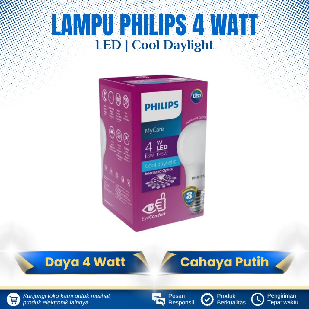 LAMPU BOHLAM LED 4 WATT PHILIPS LED BULB PHILIPS 4 WATT CAHAYA PUTIH LAMPU LED PHILIPS 4 WATT