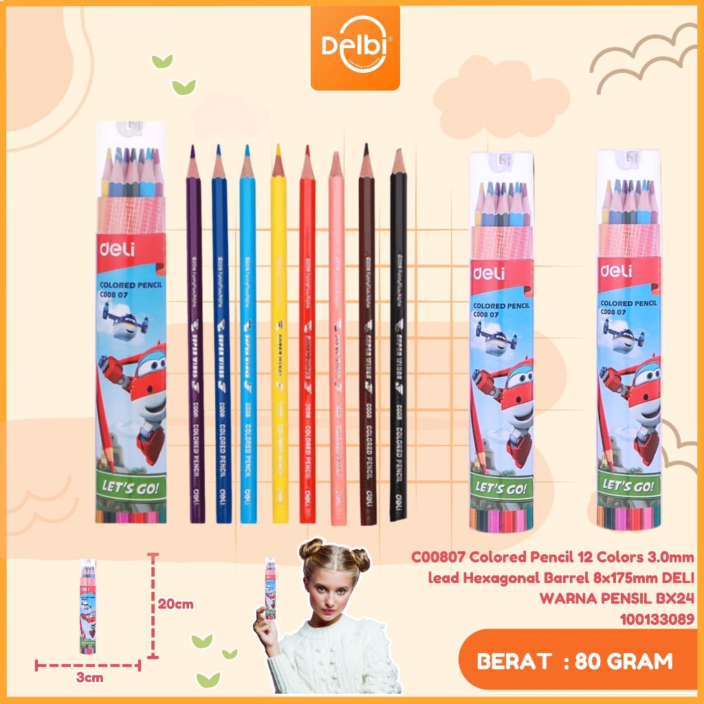 

Pensil Warna Case Tabung + Rautan Deli 12 Warna C00807 COLORED PENCIL 12 COLORS 3.0MM LED HEXAGONAL BARREL 8X17MM
