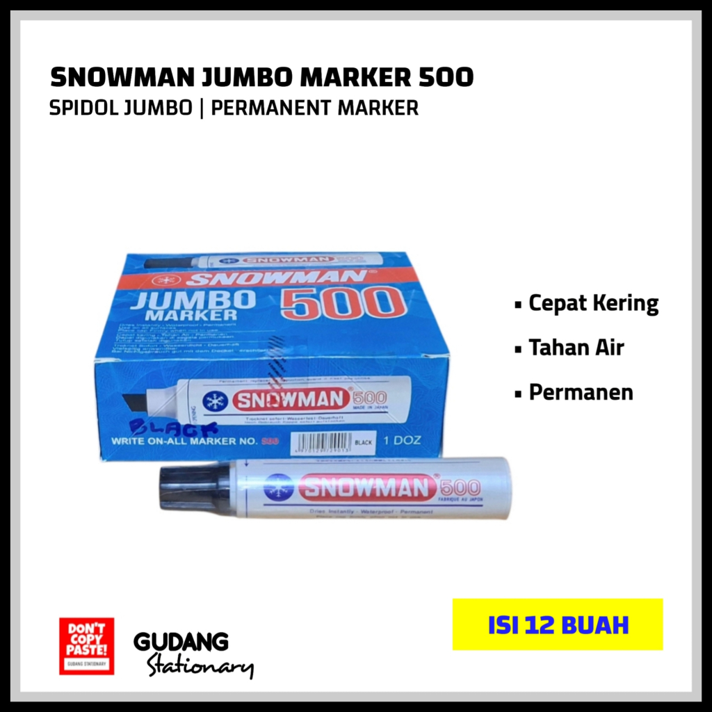 

Spidol Jumbo | Big Marker Permanent 500 SNOWMAN [ isi 12 piece ]