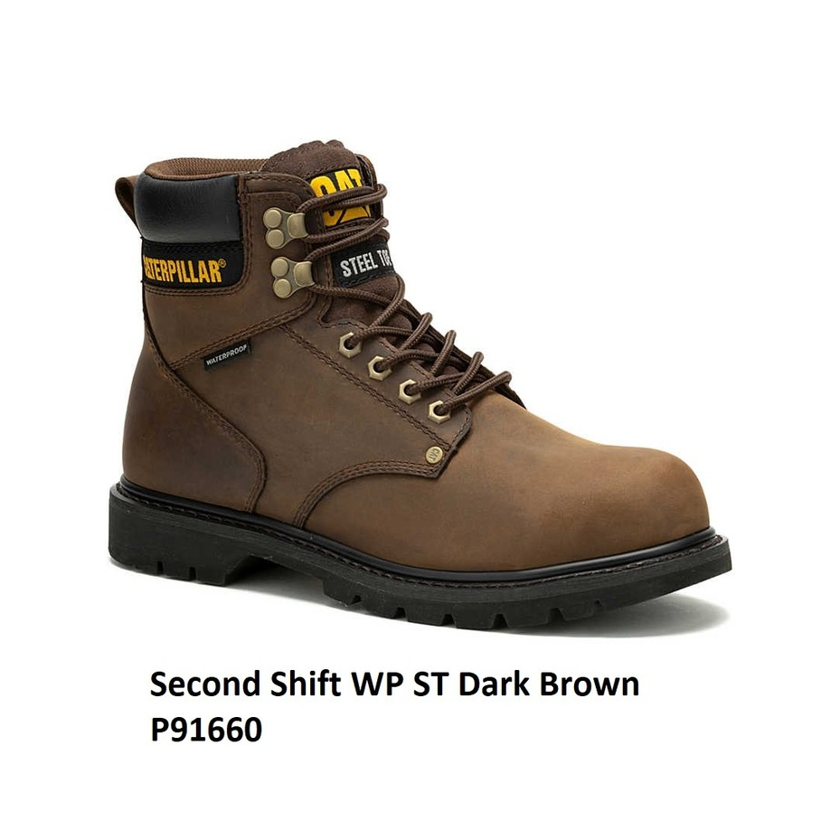 Sepatu Safety Pria Caterpillar Original Second Shift WP ST Dark Brown