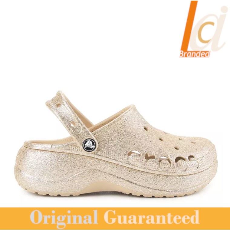 Sandal Clog Original Crocs Baya Platform Glitter Clog - Chai