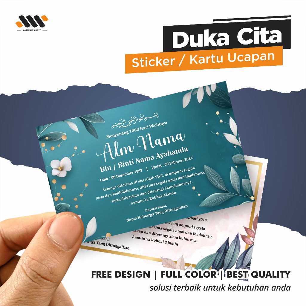 

Cetak Kartu Ucapan Duka / Sticker Stiker Ucapan Duka / Kartu Mengenang Tahlilan / Kartu Peringatan Kematian / Kartu Mengenang Wafat (GRATIS DESAIN)