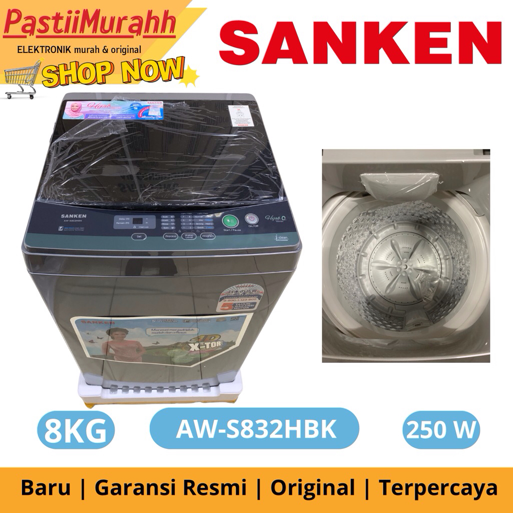 SANKEN MESIN CUCI 1 TABUNG HIJAB SERIES BUKAAN ATAS OTOMATIS 8KG AW-S832H-BK (8KG) | MESIN CUCI SANK