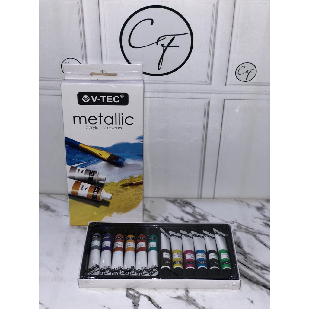 

N/A Cat Lukis MA-612 ACRYLIC Color Cat AKRILIK V-TEC 6 ML 12 Warna Set Paint METALLIC