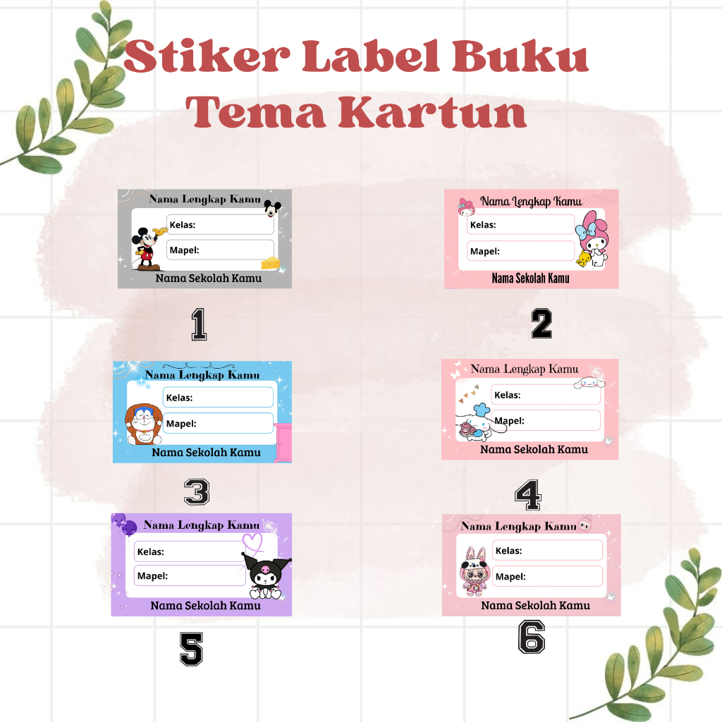 

Stiker Custom Label Buku Pelajaran Tema Kartun