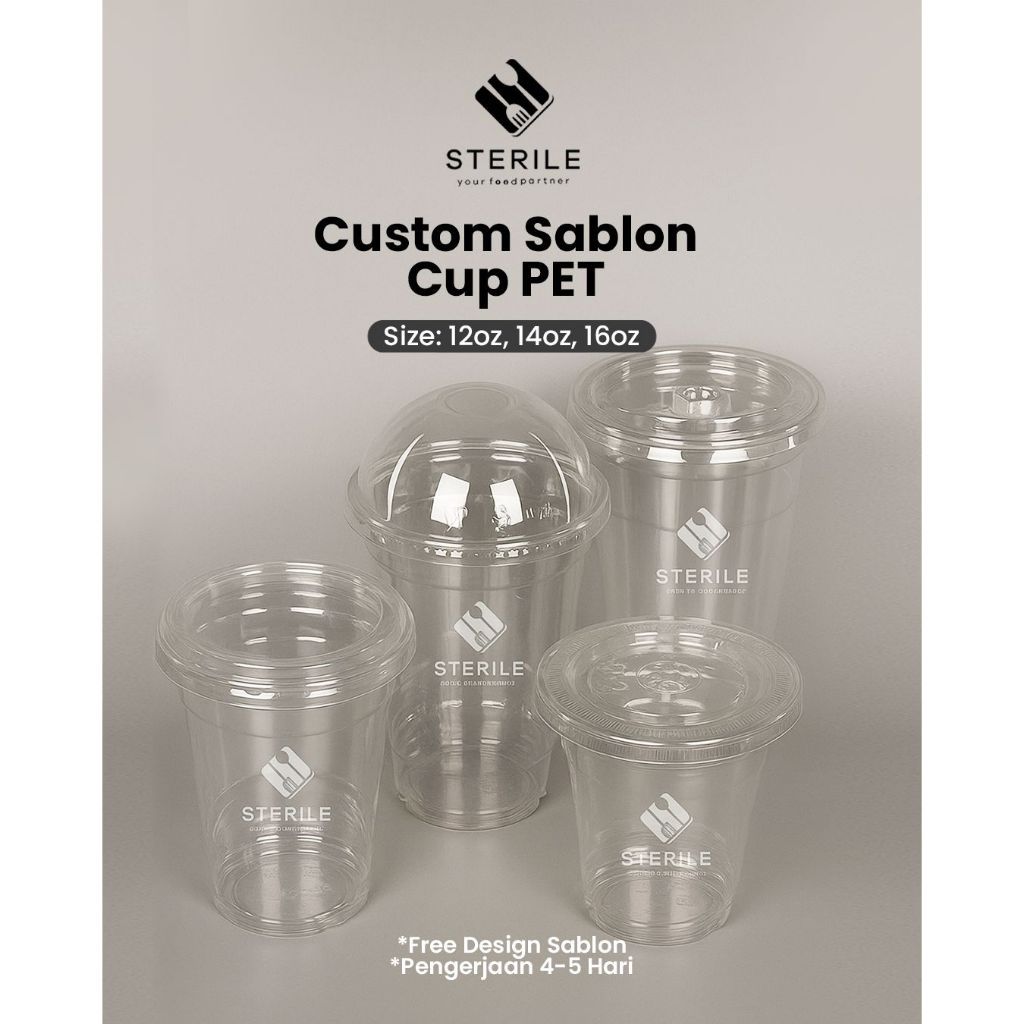 (1.000 pcs) CUSTOM SABLON GELAS CUP PET PP plastik/ SABLON CUP PET / gelas matcha  gelas kopi