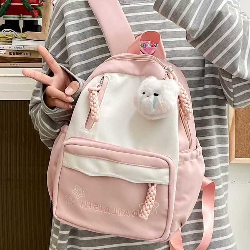 Tas Sekolah Pink Ins Korea Siswa Lucu Tas Ransel Mini Wanita Cantik Tas Ransel Kecil Macaron Kuliah 
