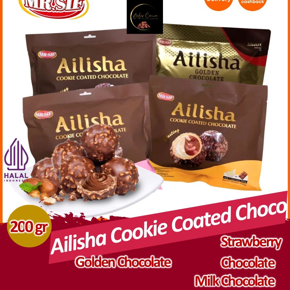

Ailisha Cookie Coated Chocolate 200gram Golden Chocolate milk and chocolate strawberry Coated