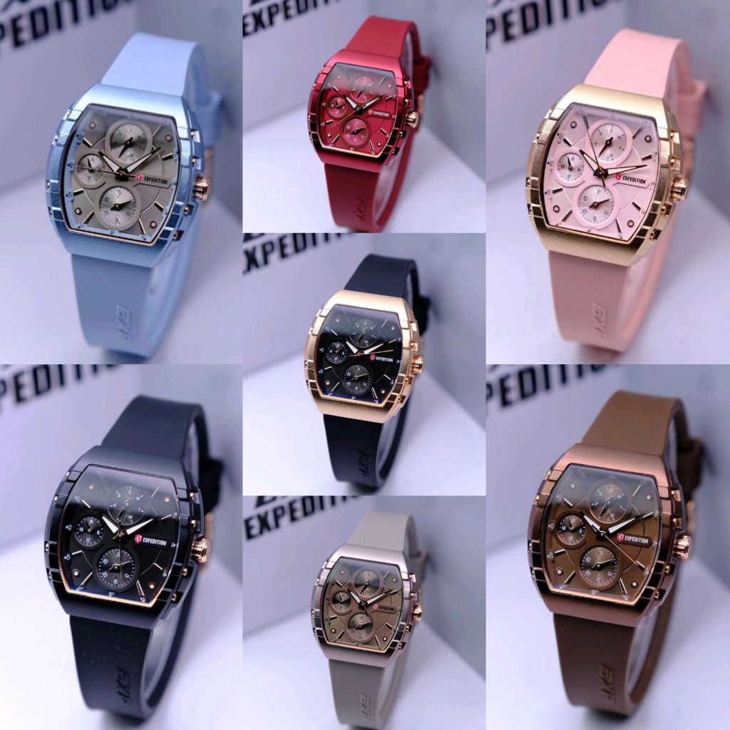 JAM TANGAN WANITA EXPEDITION   E 6782 E 6782 EXP-6782 RUBBER STRAP ORIGINAL -RED