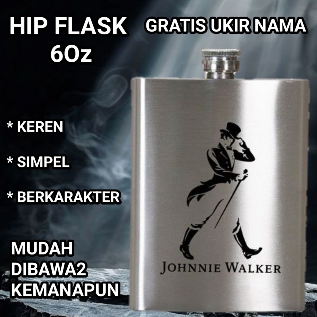 Hip Flask Keren Botol Minum Stainless Jhony Walker Ukuran 6 Oz Gratis Grafir Nama