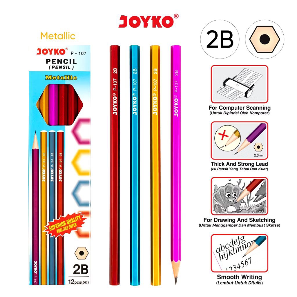 

Joyko P-107 2B Metallic | Pensil Serut | Pencil Kayu 2B