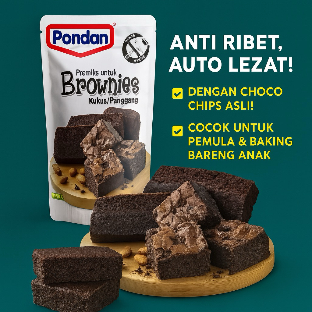 

Pondan Premiks Brownies Kukus/Panggang 230g – Anti Ribet, Auto Lezat!