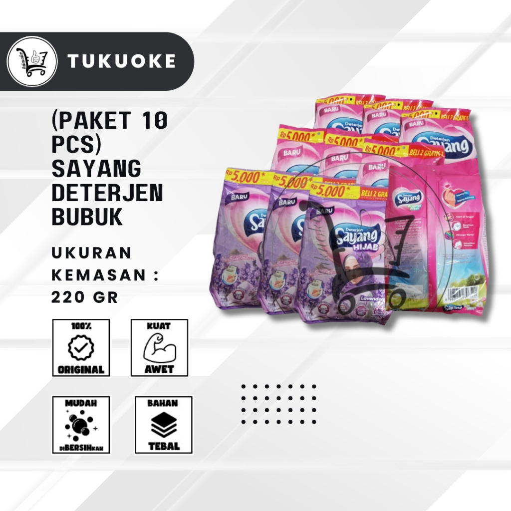 Rame (PAKET 10 PCS) SAYANG DETERJEN BUBUK 220GR SABUN CUCI PAKAIAN 10 PCS dW