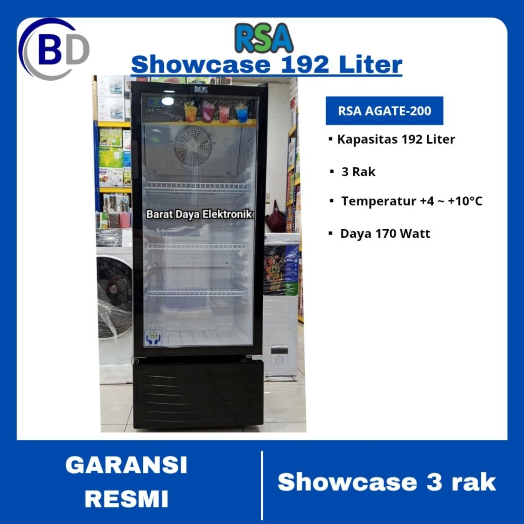 Showcase 1 Pintu RSA 3 Rak Agate-200 192 Liter
