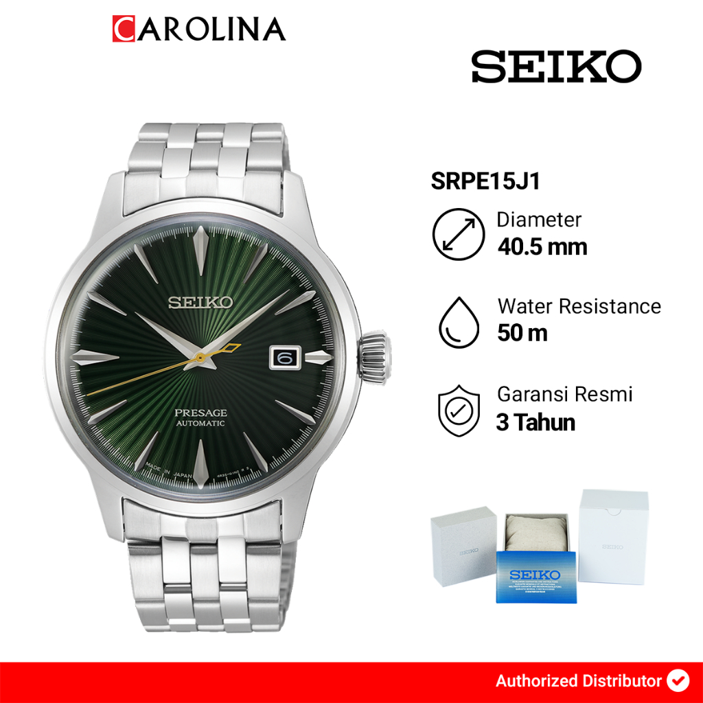 Jam Tangan Pria Seiko Presage SRPE15J1 Cocktail Time Mockingbird Automatic Green Dial Stainless Stee