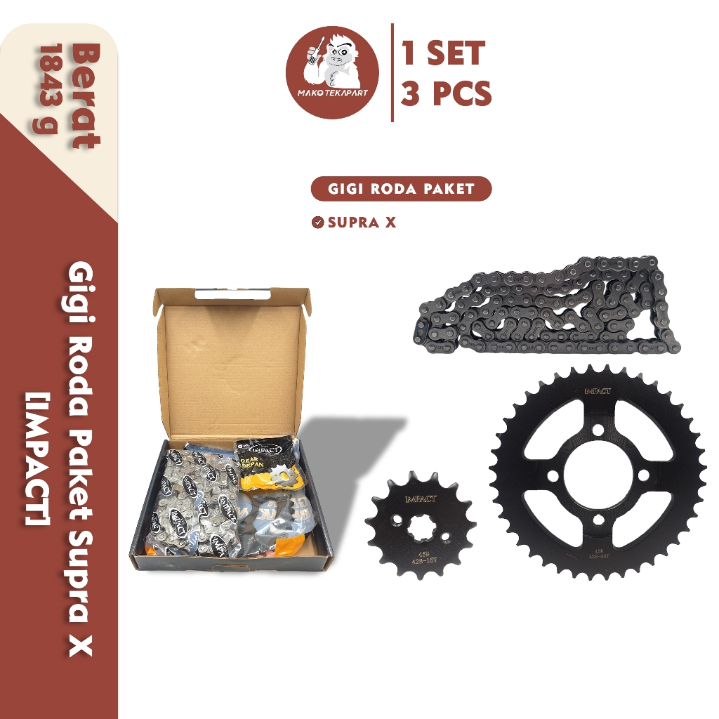IMPACT Gear+Rantai Motor Supra X Gir Set Gir Paket Ukuran 15T 40T 428H 104L