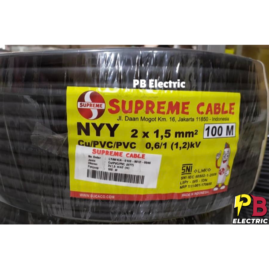 Kabel NYY 2 x 1.5 mm Merk Supreme / Kabel NYY 2x1.5 mm Supreme / Supreme NYY 2 x 1.5 mm (2 Ukuran)