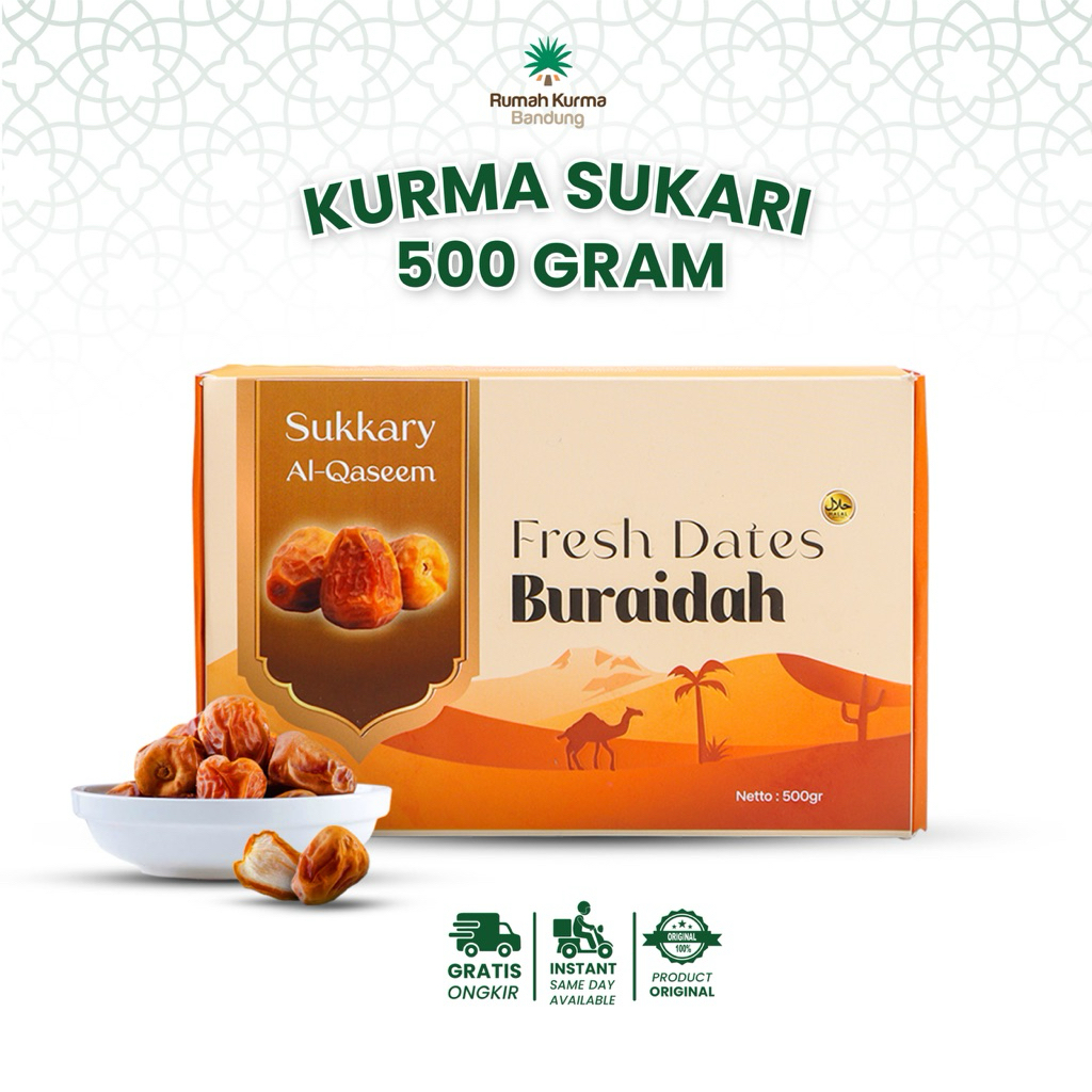

Kurma Sukari 500 gr Al Qassim Original Organik / Kurma Raja Sukari Buraidah Medium / Sukari Lembut